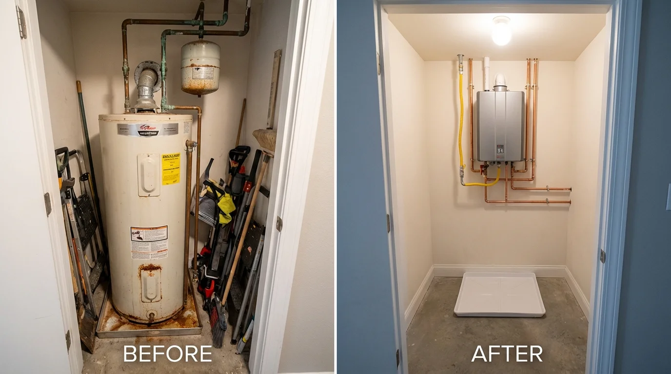 Tank water heater versus wall-mounted tankless unit comparison for Big Flats, NY homeowners